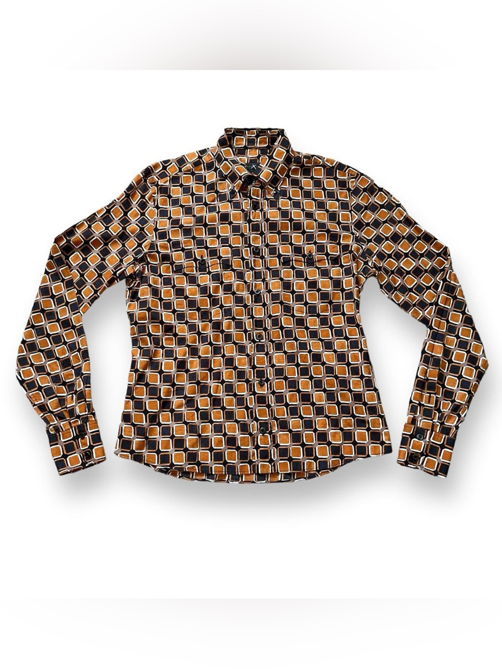 Prada Men's Designer Mod Geometric Print Button-Down Shirt Brown & Black